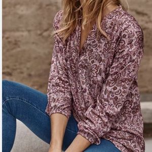 J. Jill Paisley neck Long Sleeve Peasant
Top Shirt Women's Size S